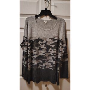 BKE Women's Long Sleeve Color-Block Camo Top Large